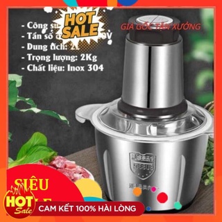 Máy xay thịt đa năng cối 2l inox 304,4 lưỡi dao thép không gỉ,say sinh tố thịt, cá, rau củ hoa quả