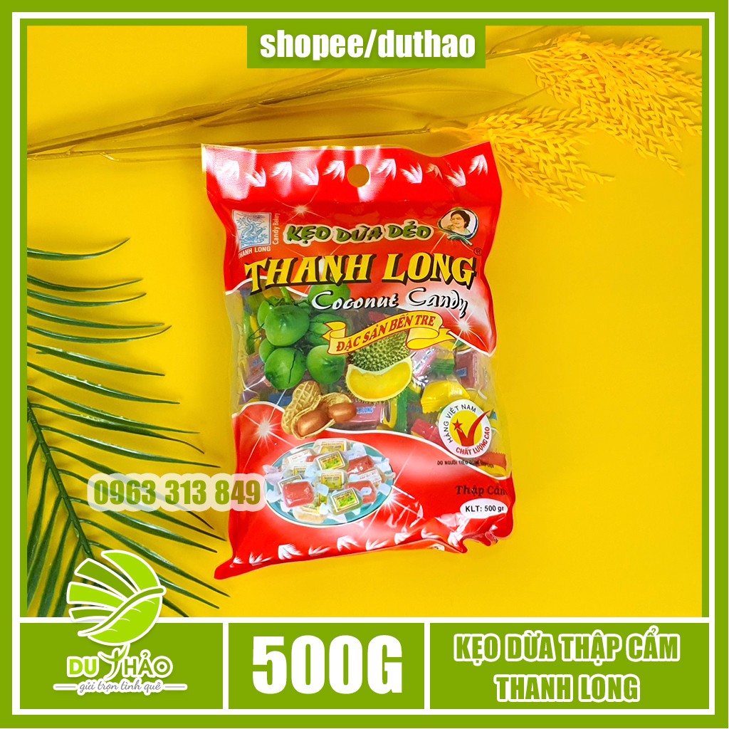 Kẹo dừa thập cẩm thanh long nhiều vị túi 500g, kẹo dừa Bến Tre, bánh kẹo ăn vặt