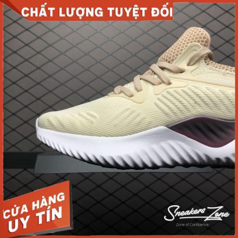 (FREE SHIP + HỘP + QUÀ) Giày thể thao sneaker nam nữ ALPHABOUNCE Beyond 2018 Cream deep red Kem gót đỏ đậm