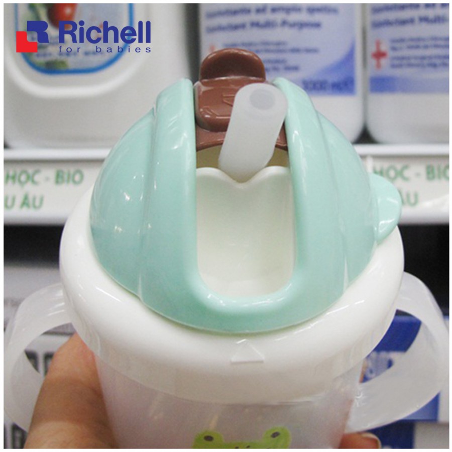 Bình tập uống nước ống hút có tay cầm Mugtre Richell 200ml nhựa PP cao cấp (Xanh) - RC20212 - binh tap uon