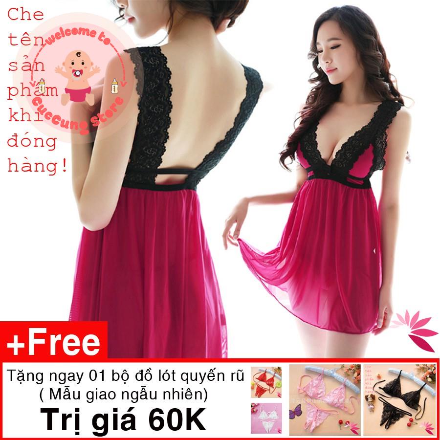Váy ngủ siêu mỏng, Đồ ngủ nữ phối ren quyến rũ AN11 (Có Video). FREESIZE 40-58kg, Tặng bộ đồ lót 60k