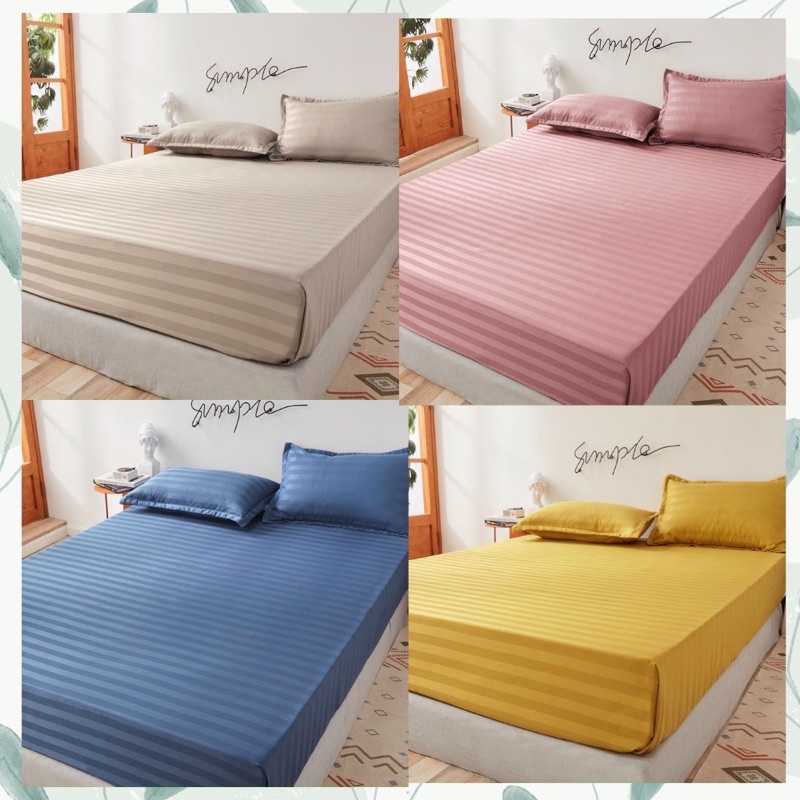 Bộ Ga Giường cotton LIDACO kẻ sọc 3f chuyên dùng cho khách sạn đủ 9 màu miễn phí bo chun