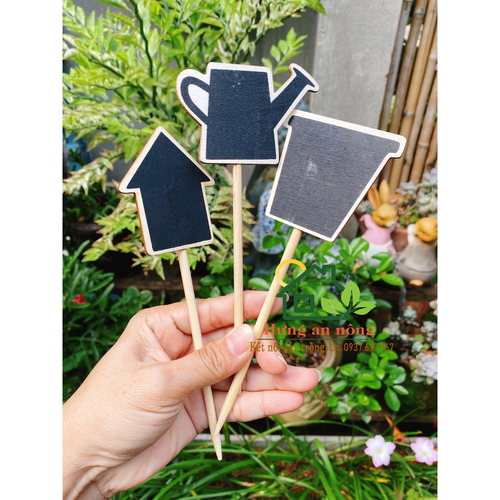 10 Thẻ 3M - trụ cắm gỗ bản đen size trung 17cm - 18cm dùng ghi tên giống cây, trang trí hoặc làm ghi chú sự kiện, tiệc