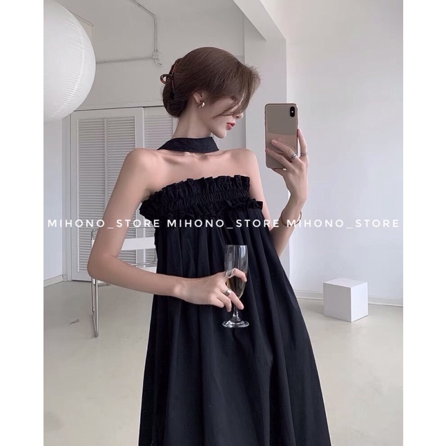 【Order】Đầm cúp ngực dáng xuông phối chocker thanh lich hiện đại-Kèm ảnh Shop chụp+Fb [Mihono_store]