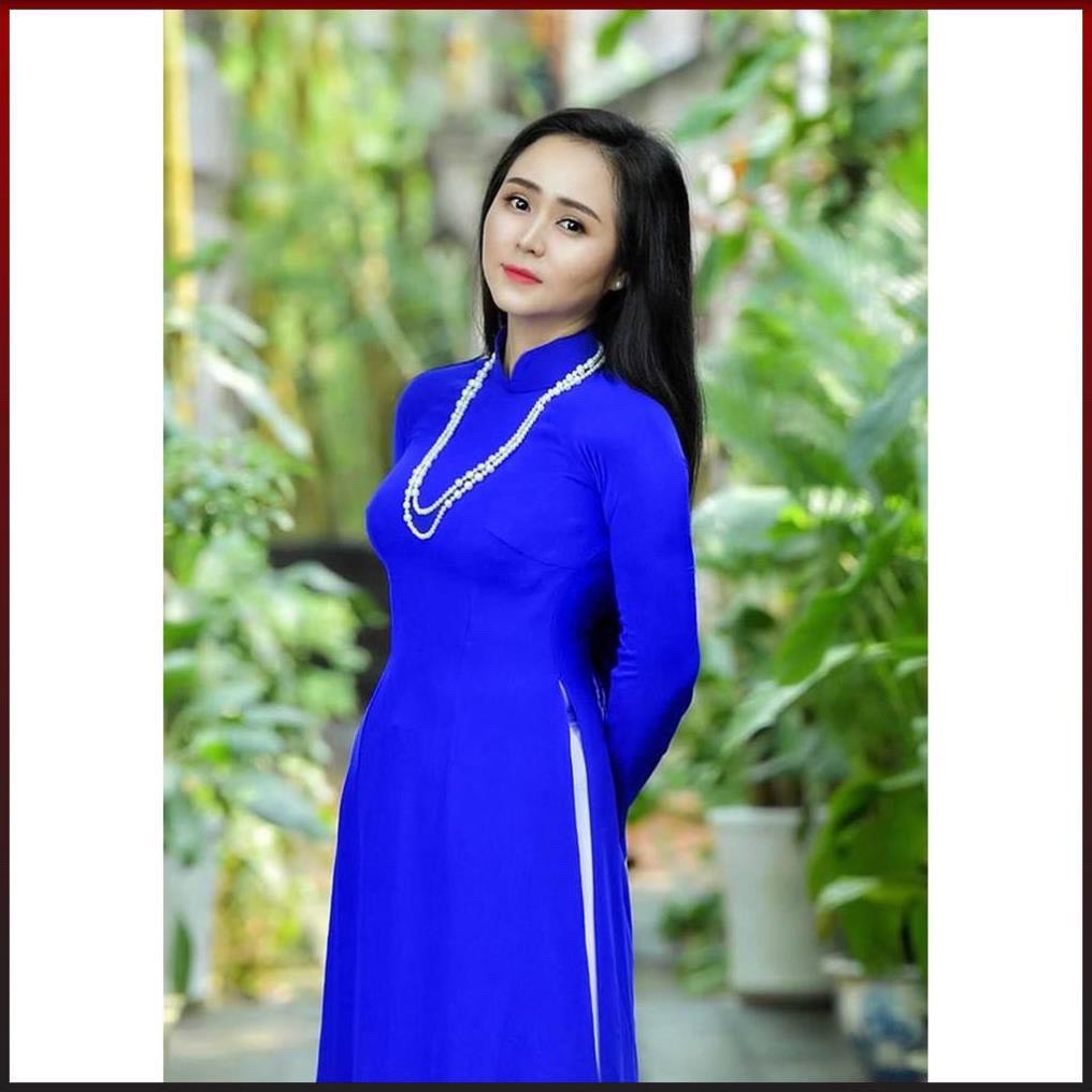 Áo dài màu Xanh coban 4 tà trơn truyền thống, Lụa dày dặn, co giãn 4 chiều giá rẻ tận xưởng Áo dài Ngọc Trang
