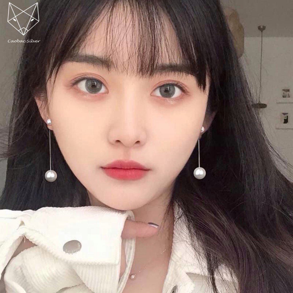 Khuyên Tai Bạc Nữ S925 CaoBac Silver Khuyên Sợi Dài Đính Ngọc Trai Nhân Tạo Sang Trọng - SKT02