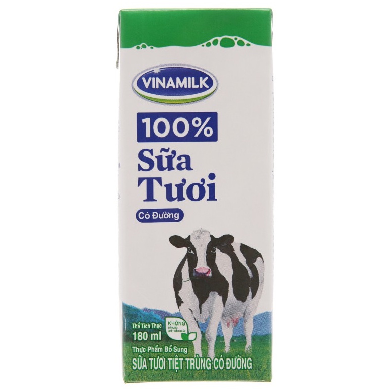 Lốc 4 hộp sữa tươi có đường Vinamilk 100% Sữa Tươi 180ml