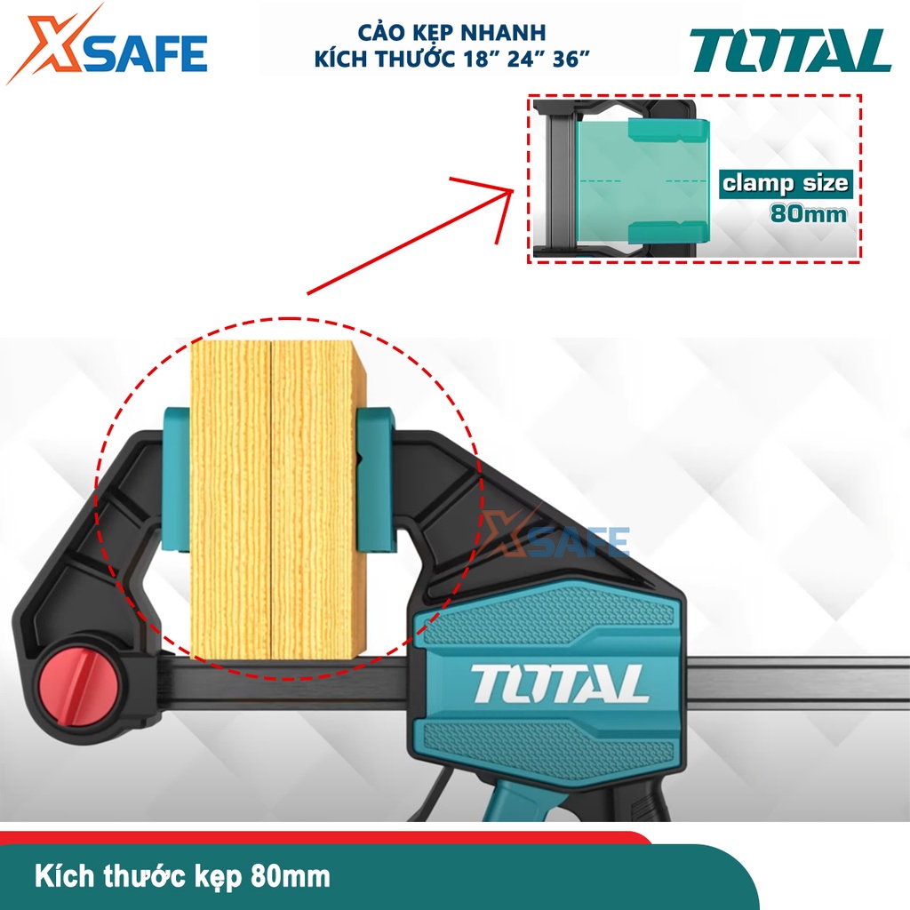 Thanh kẹp nhanh TOTAL kích thước 450-900mm, kẹp, cố định gỗ làm mộc, xây dựng, lực kẹp tối đa 135kgs - CHÍNH HÃNG