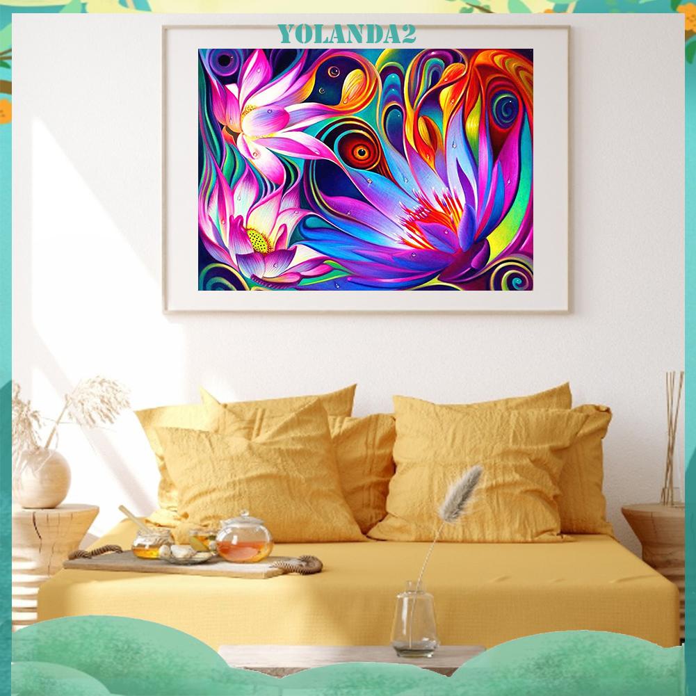 (canvas no printing)  Toàn Bộ Tranh Thêu Chữ Thập Họa Tiết Hoa Sen 11CT