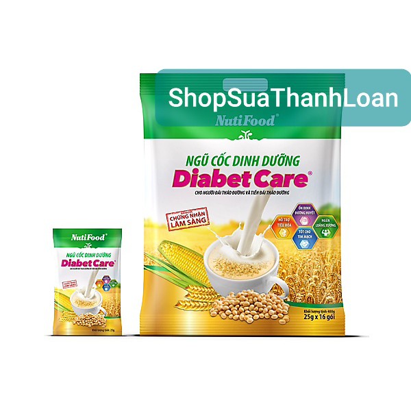 Ngũ Cốc Dinh Dưỡng Nguyên Cám NutiFood Diabet Care (bịch 400g)