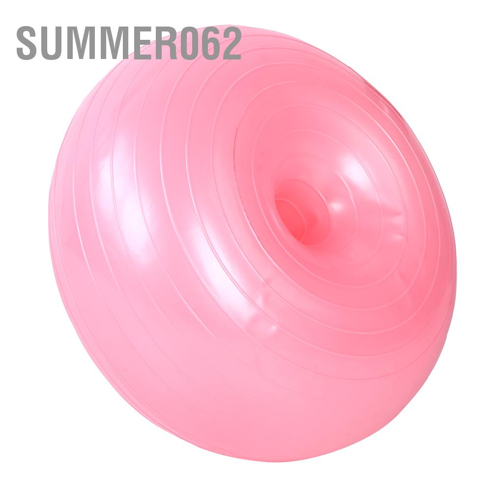 Bóng tập yoga thể dục bơm hơi PVC 50cm màu hồng hình bánh rán dày chống nổ