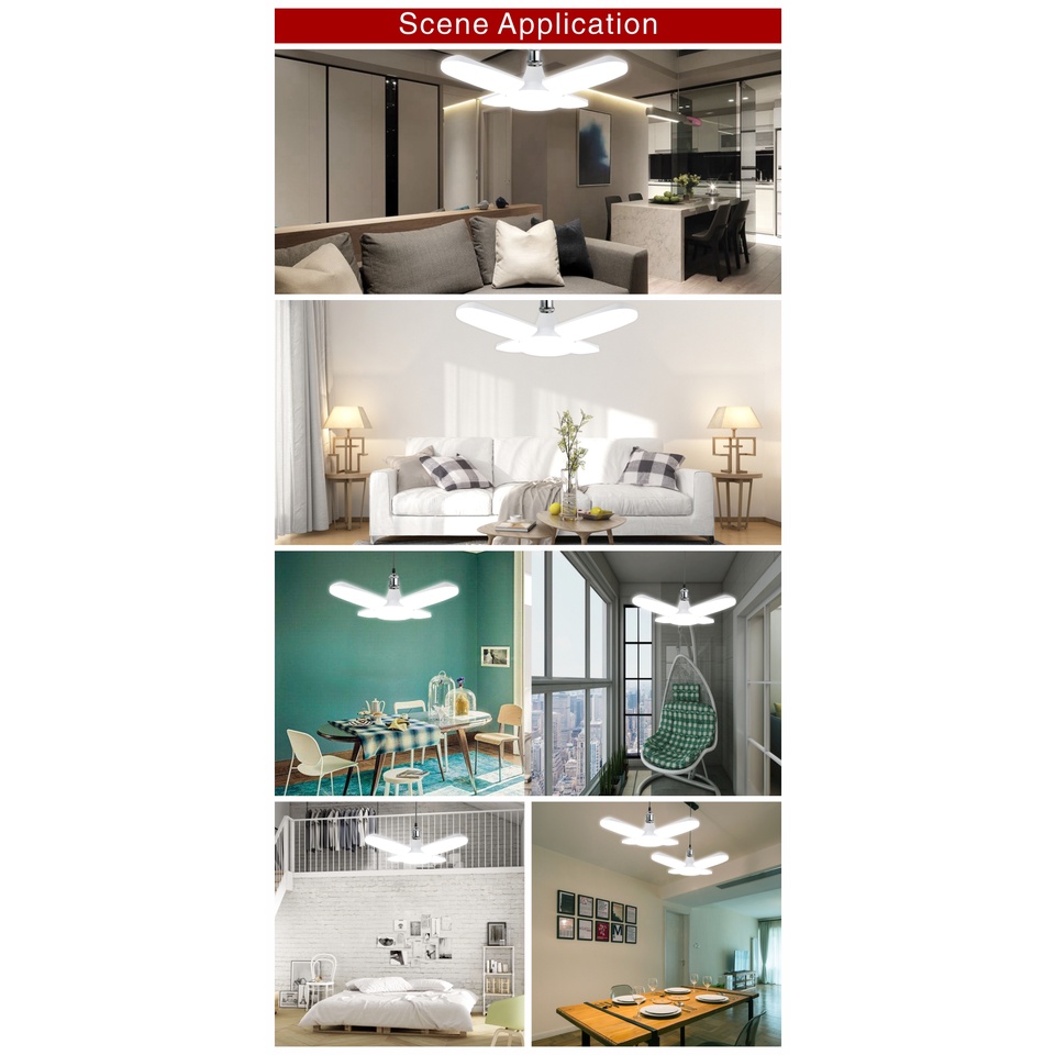 Bóng Đèn LED E27 24W 45W 60W AC 220V Ánh Sáng Trắng Có Thể Gập Lại Kèm Quạt 360 Độ