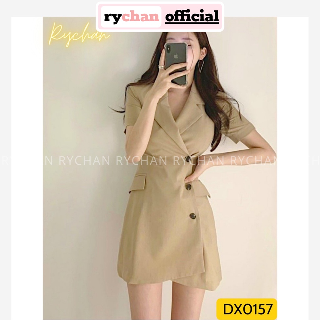 Đầm Xòe Cổ Vest Đắp Chéo Nude Be, Đầm Vest Có Lót Quần Trong - DX0157