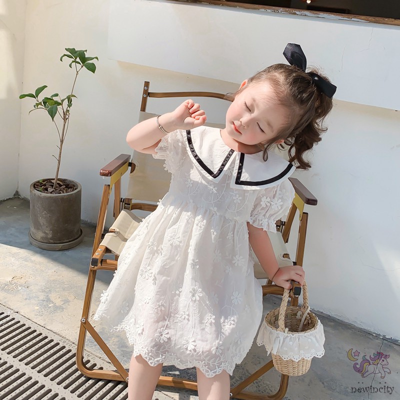 Đầm Công Chúa Tay Ngắn Cổ Búp Bê In Hoa Phong Cách Hàn Quốc Cho Bé Gái