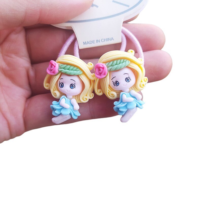 Set 2 dây buộc tóc co giãn họa tiết hoạt hình xinh xắn cho bé gái