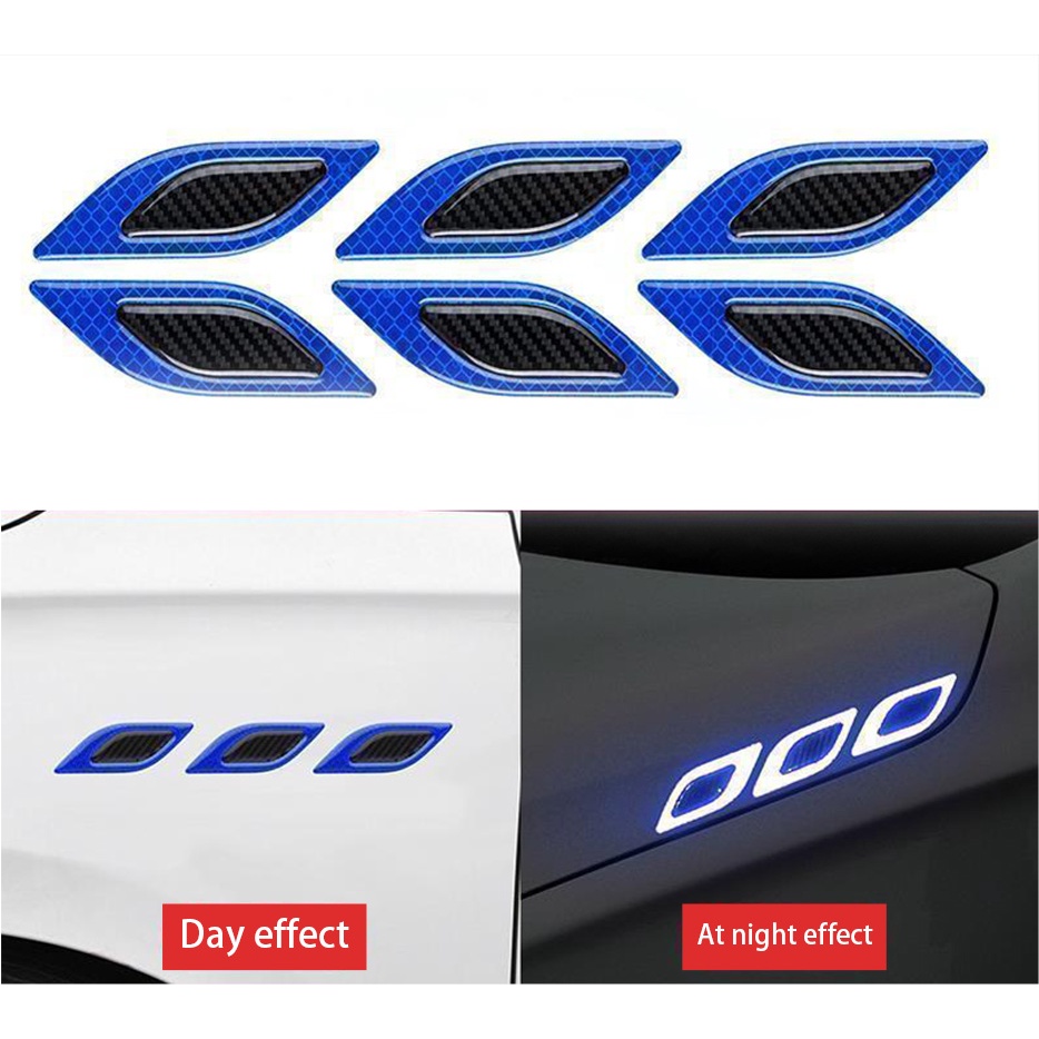 Bộ 6 Miếng Dán Phản Quang 3D Bằng Sợi Carbon An Toàn Cho Xe Hơi