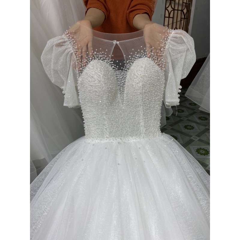 Áo cưới mặc  tiệc phủ  kim sa
