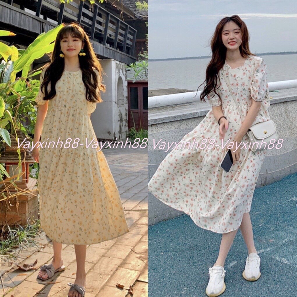 Váy babydoll hoa nhí dáng dài nàng thơ