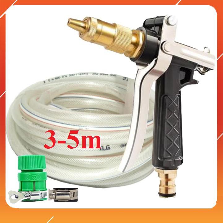 Bộ dây vòi xịt bơm nước tưới rửa ✔, tăng áp 3 lần, loại 3m, 5m 206236Dđầu đồng, đai+ 🎁 túi đựng bút