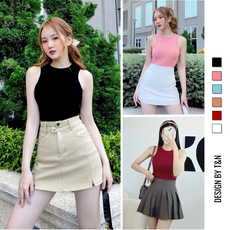 Áo ba lỗ sát nách croptop nữ ôm body T&amp;N TSHIRT COLLECTION, chất borip 100% cotton cao cấp, 6 màu trẻ trung A05343