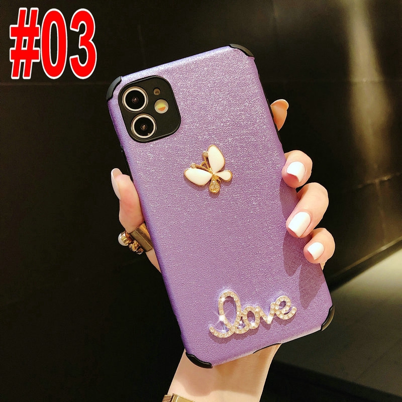 iPhone SE 2020 6 6s 7 8 Plus 6+ 6s+ 7+ 8+ X Xs XR 11 Pro Max 3D Solid Color Love Butterfly Anti Crack Shockproof Soft Case Cover