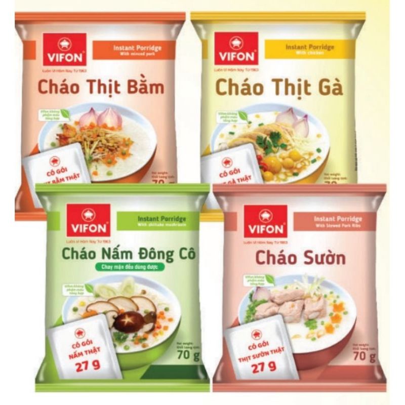 Cháo Vifon Cháo thịt bằm Cháo thịt gà Cháo Nấm Đông Cô Cháo Sườn có gói thật 70g