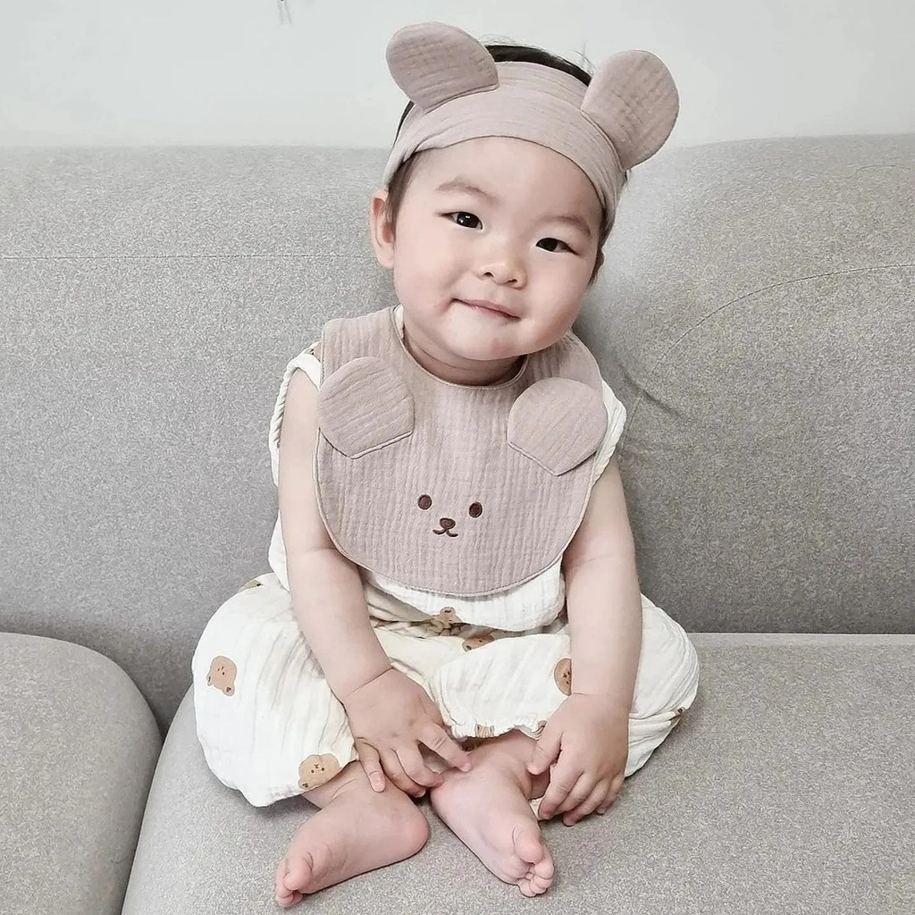 ⚡Sẵn sàng tàu!Yếm Ăn Bằng Cotton Nguyên Chất Chống Văng Sữa Thêu Họa Tiết Phong Cách Hàn Quốc Cho Bé Sơ Sinh