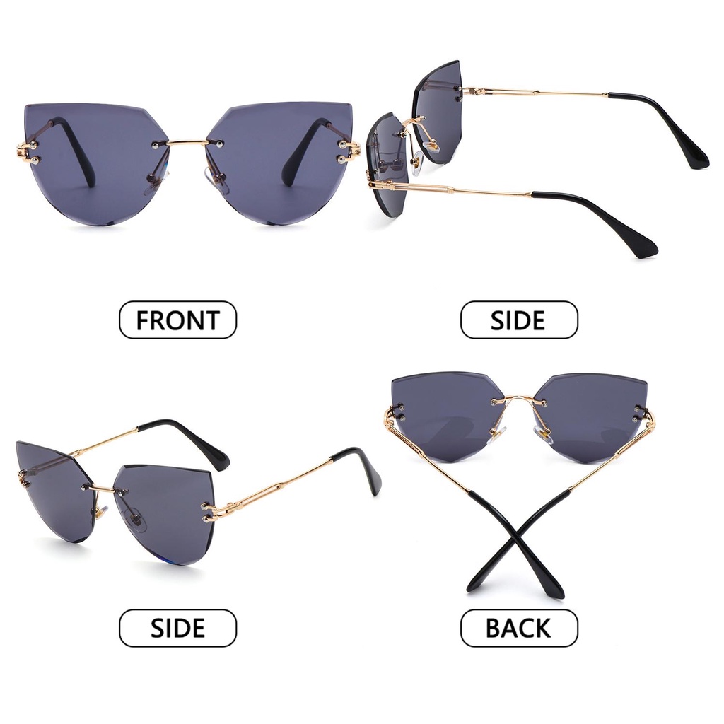 Kính Mát Mắt Mèo Gọng Kim Loại Không Viền Cho Nữ