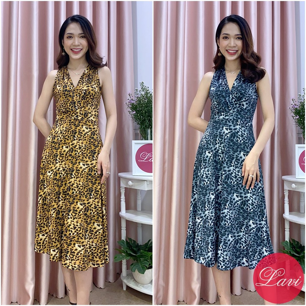 L2148 Đầm thun xòe họa tiết da beo sát nách - Lavi House