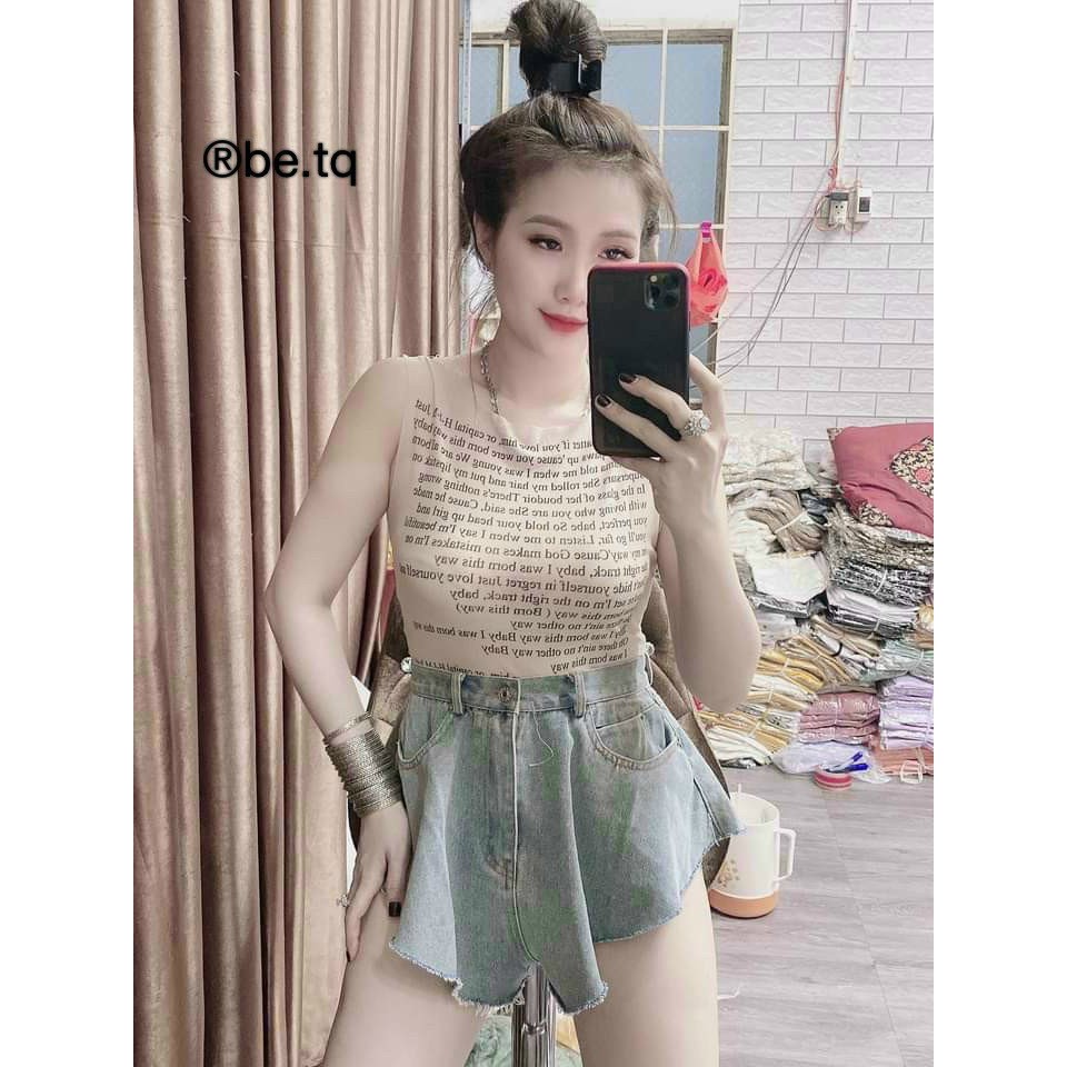 Áo ba lỗ thun nude in chữ tatoo xuyên thấu cá tính siêu hot