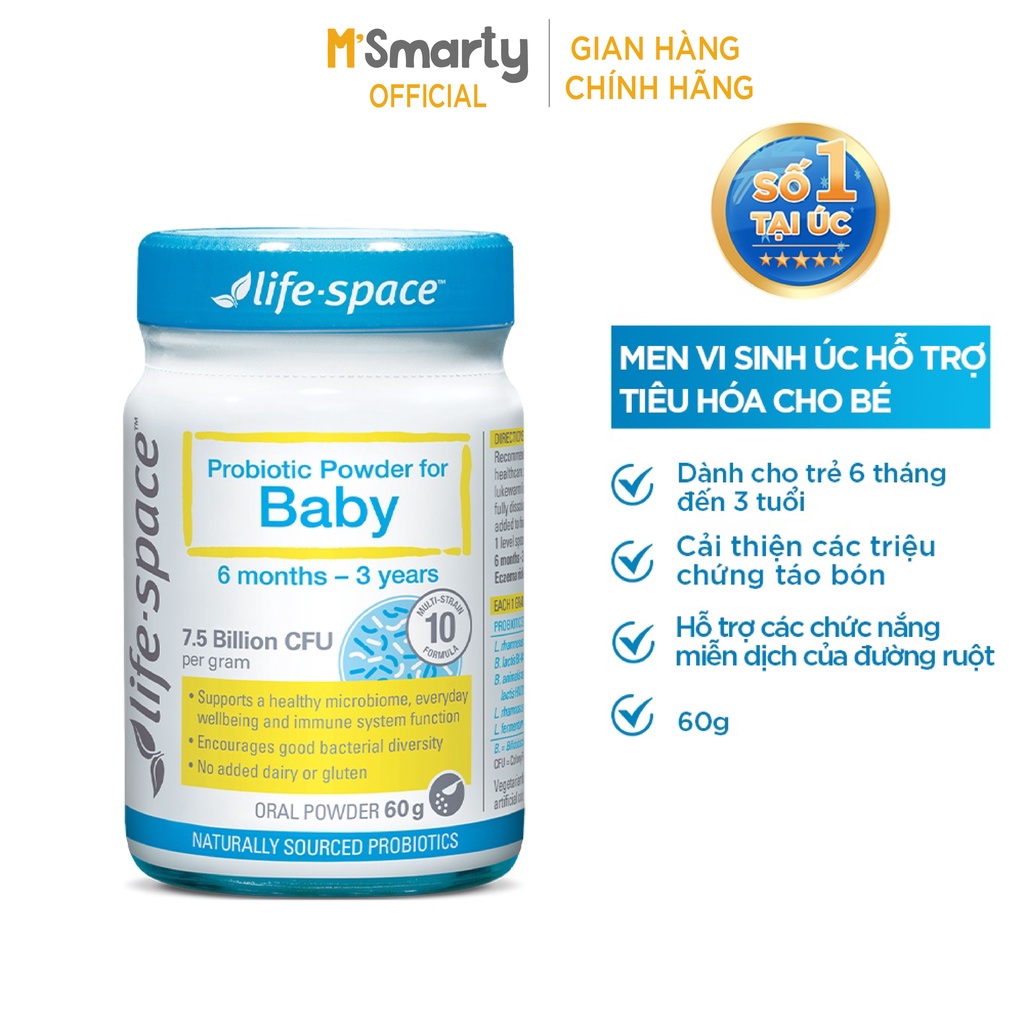 - Men Vi Sinh Số 1 Tại Úc Hỗ Trợ Tiêu Hóa Dành Cho Trẻ Em Life-Space Probiotic Powder For Baby 60 Gram