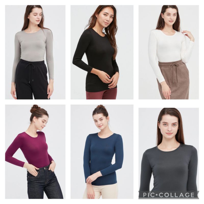 (UNIQLO chính hãng Nhật) Áo giữ nhiệt nữ cổ tròn dài tay - HEATTECH CREW NECK