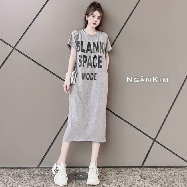 Váy suông nữ dáng dài in chữ blank phom rộng 3 màu