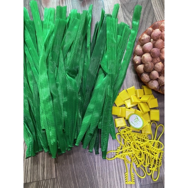 1kg Túi lưới nhựa màu xanh đủ size đựng trái cây, hành tỏi, phân bón…