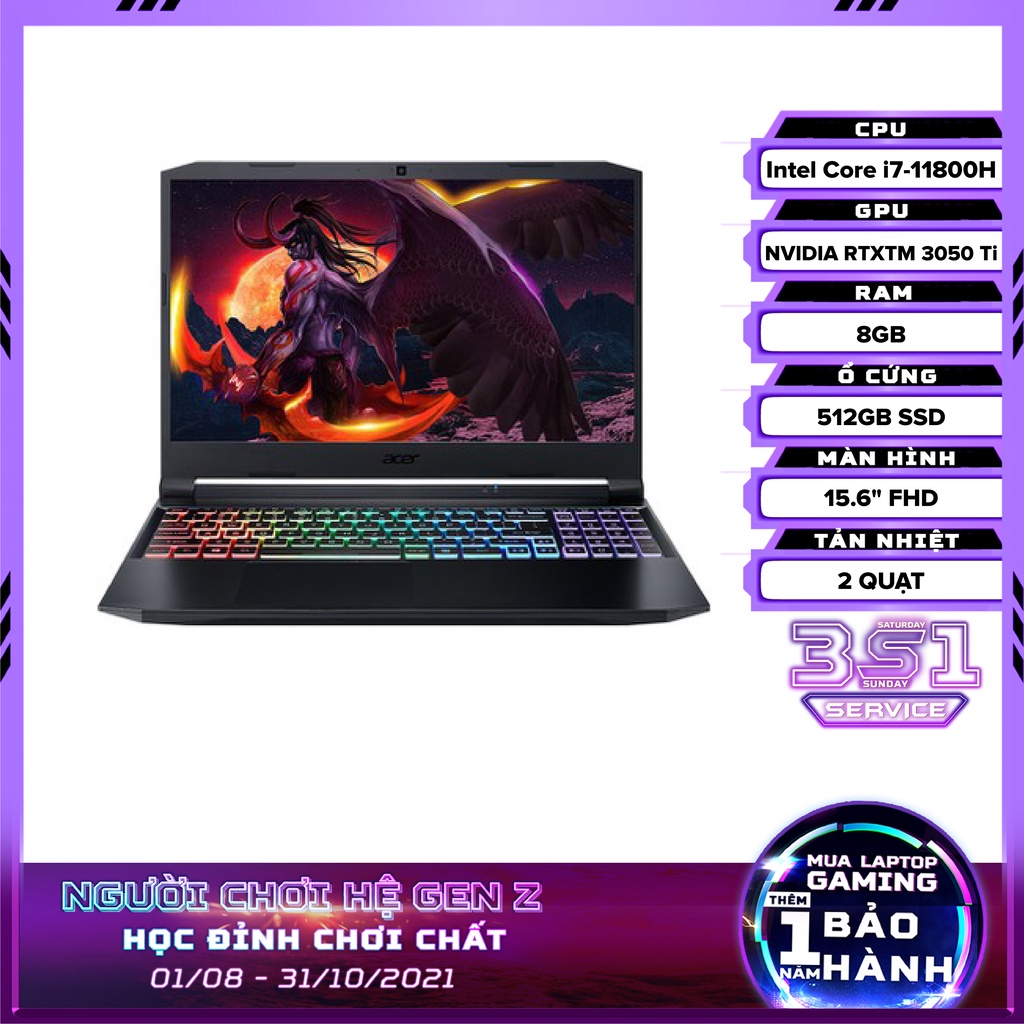 Laptop Acer Nitro 5 AN515-57-74NU Core i7-11800H | 8GB | 512GB | RTX 3050 Ti 4GB | 15.6 inch FHD | Win 10