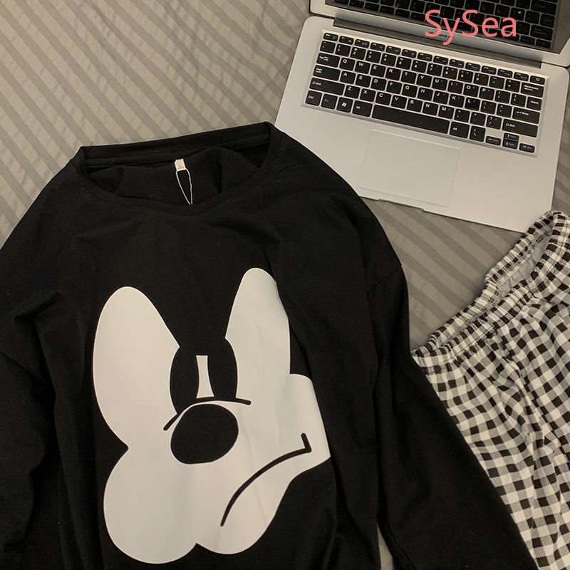 DISNEY Bộ Đồ Ngủ In Hình Chuột Mickey Phong Cách Hàn Quốc Cho Nữ