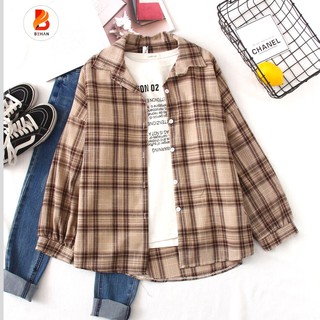 Áo sơ mi kẻ caro nữ phong cách thời trang Ulzzang