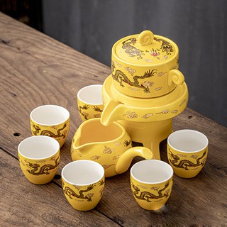 Bộ Ấm Trà Cối Xoay Gốm Sứ Retro Vàng Cao Cấp - Hàng Có Sẵn