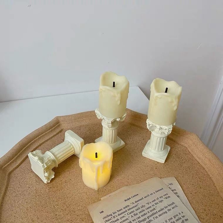 Đèn LED hình nến phong cách Bắc Âu Roman decor để bàn