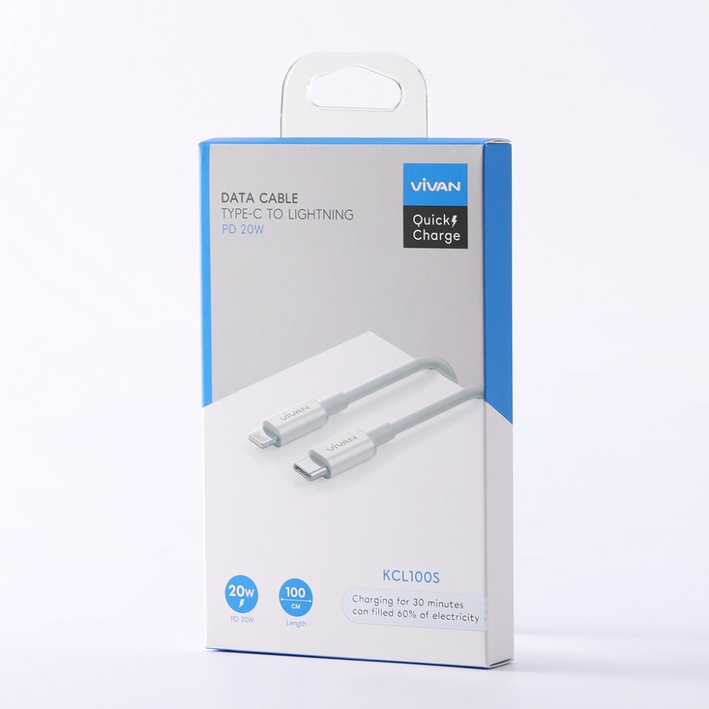 Cáp Sạc Nhanh Type-C to Lighting 100cm Chuẩn Sạc Nhanh PD 20W Dây Chống Gãy Hàng Chính Hãng VIVAN KCL100S