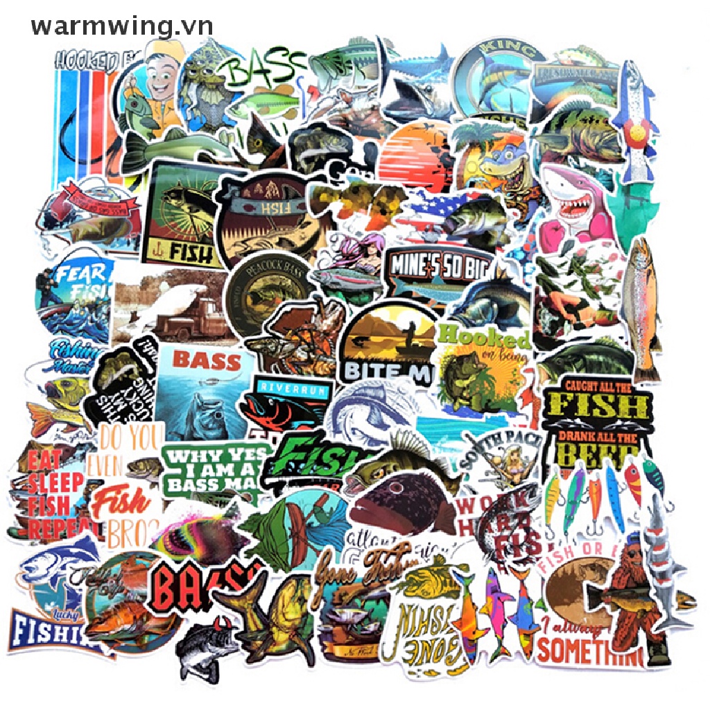【warmwing】 65Pcs Funny Fisherman Go Fishing Sticker Outdoor Suitcase Laptop Guitar Sticker .