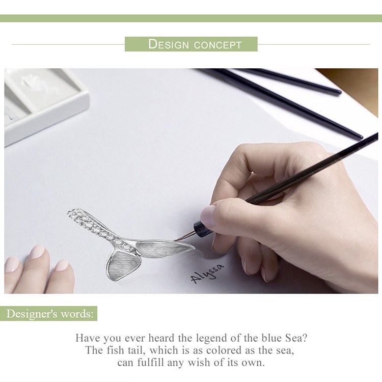 Bamoer Vòng Tay Bạc 925 Đính Hạt Charm Đuôi Tiên Cá Tráng Men