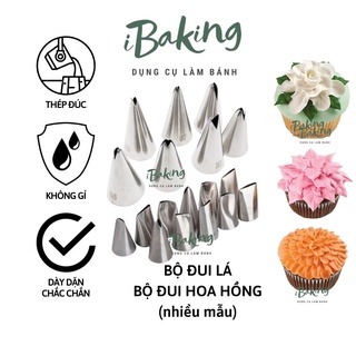 Bộ đui bắt hoa hồng, bộ đui bắt lá, đuôi bắt hoa trang trí bánh kem bằng thép đúc liền khối không gỉ nhiều mẫu