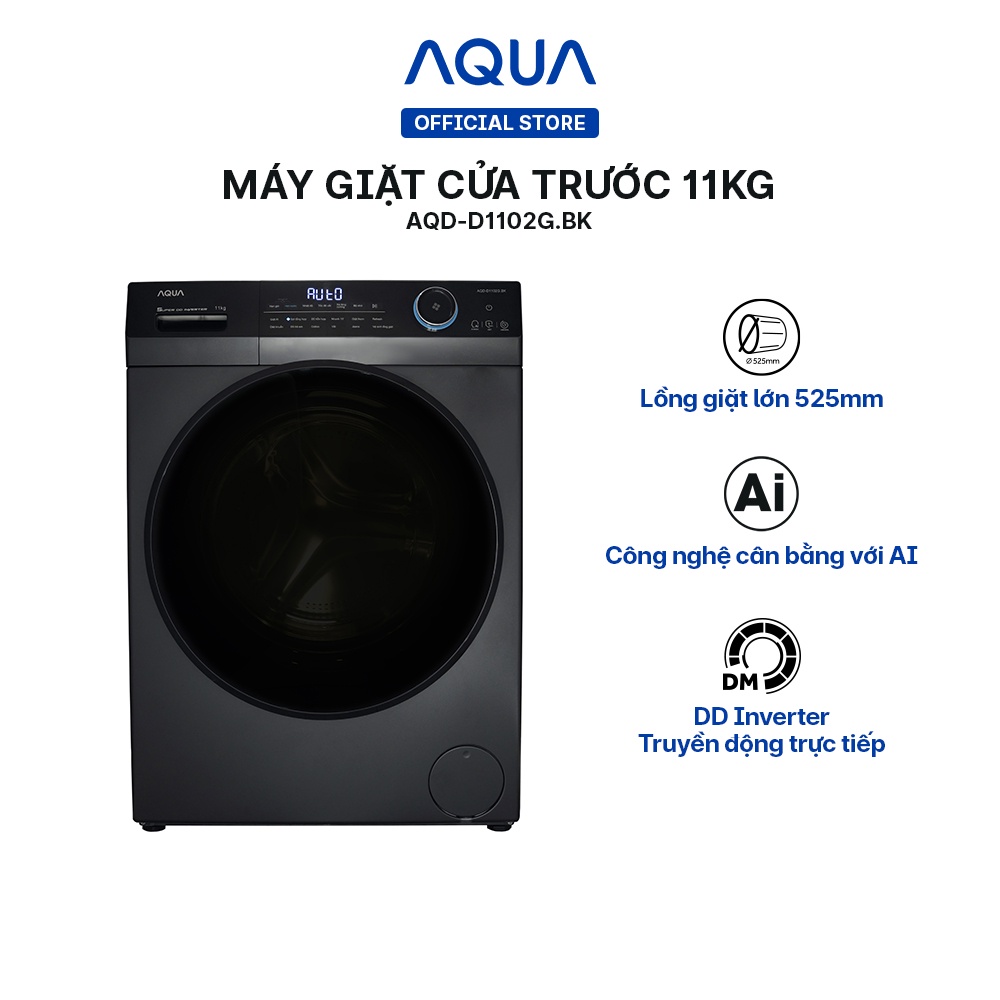 Freeship Toàn Quốc - Máy giặt cửa trước Aqua 10kg AQD-DD1002G.BK