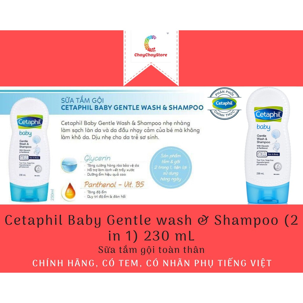 [TEM CTY] HSD2022 Sữa tắm gội toàn thân Cetaphil Baby Gentle wash & Shampoo (2 in 1) 230 mL