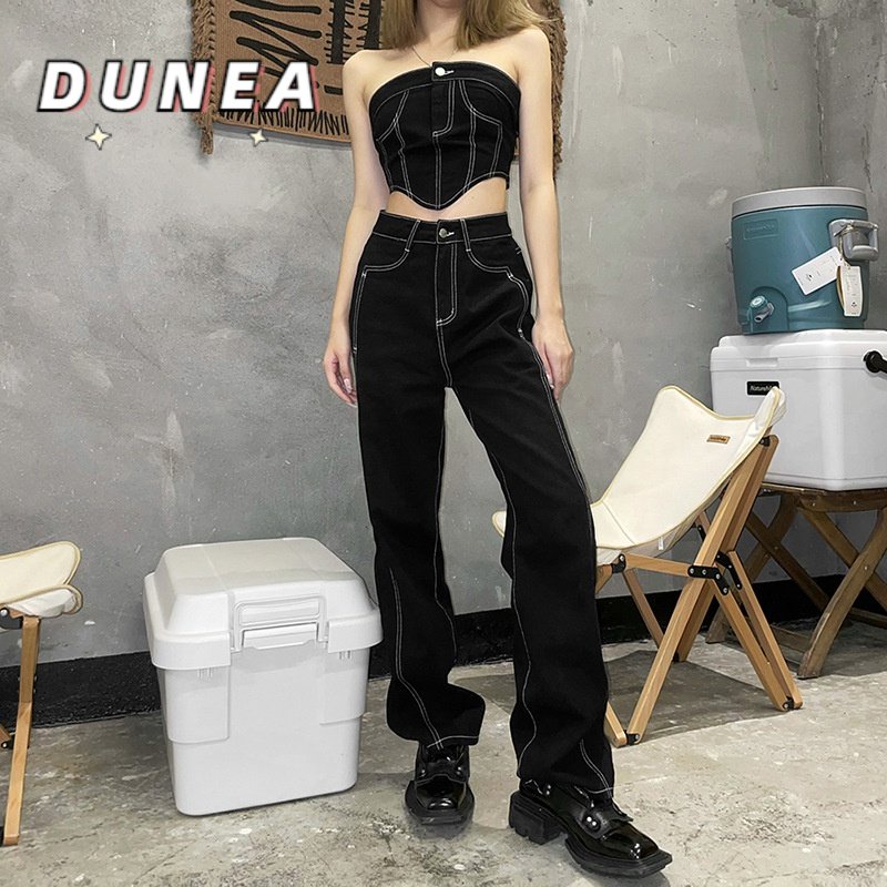 DUNEA Set áo trễ vai + quần ống rộng lưng cao thời trang cho nữ