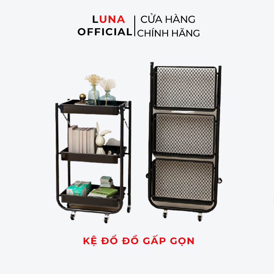 [SẴN HÀNG] Kệ để đồ gấp gọn đa năng 3 tầng, giá kệ spa có bánh xe khung sắt chắc chắn tiện dụng