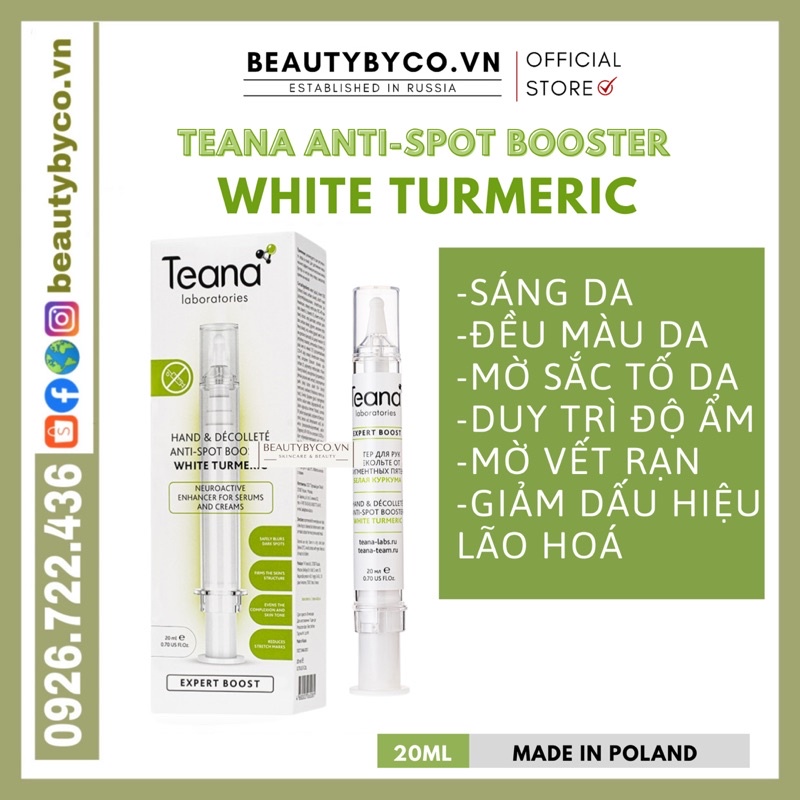 Booster Teana white tumeric cấp ẩm, trắng da, mờ thâm nám hỗ trợ làm đều màu da hiệu quả 20ml