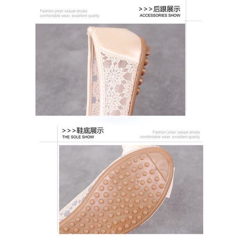 Giày búp bê ren mũi tròn nơ kép BIG SIZE 35-44