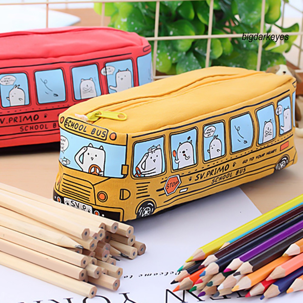 Túi Đựng Bút Bằng Vải Canvas Hình Xe Buýt Hoạt Hình Sáng Tạo